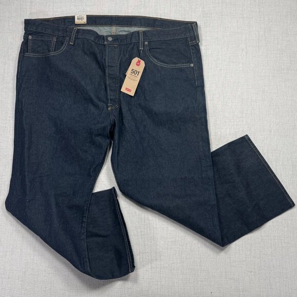 Levi's 501 Straight Leg Button Fly Blue Dark Wash Denim Size 48x30 NWT - Picture 1 of 12
